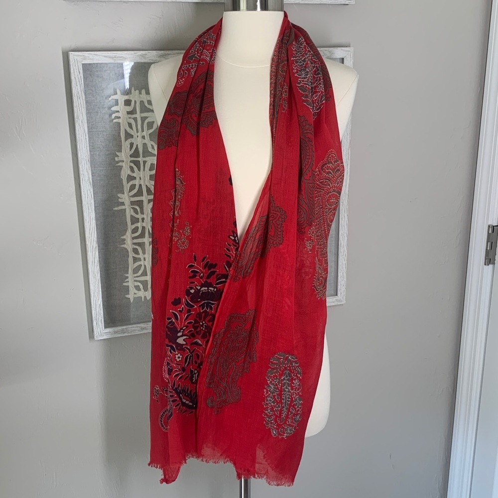 J Jill red paisley print cotton scarf